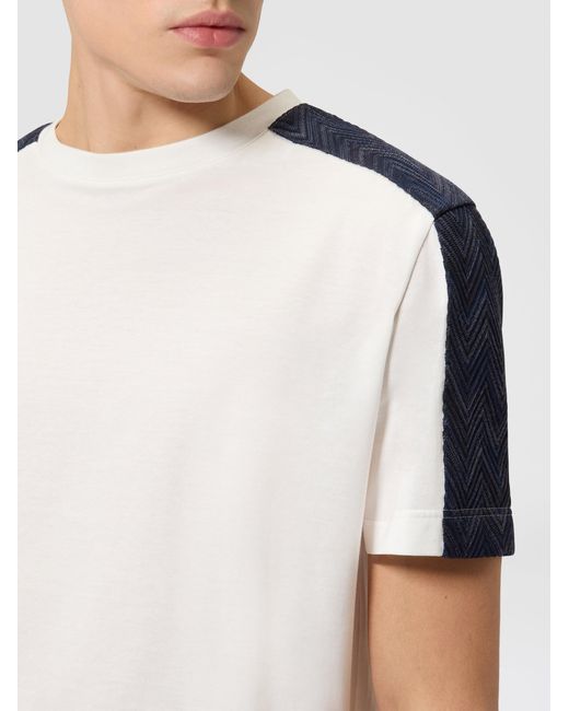 Missoni Natural Cotton Crewneck T-Shirt With Chevron Insert for men