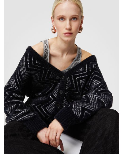 Missoni Black Oversize-Zick-Zack-Cardigan Mit Pailletten, Damen, Schwarz & Silber, Größe