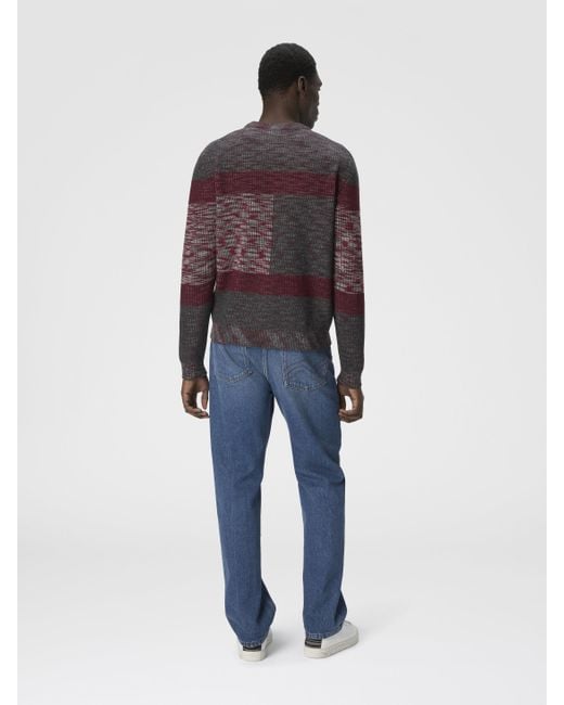 Missoni Red Crew Neck Sweater With Check Pattern, & Burgundy for men