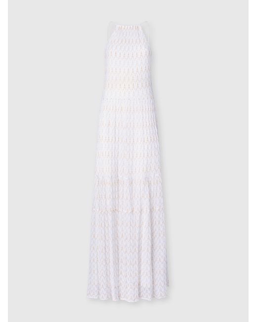 Missoni White Long Dress With Lace Motif And Open Back
