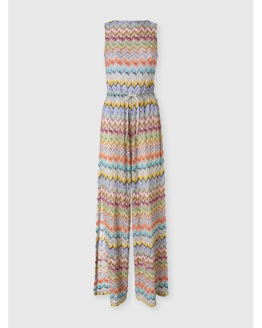 Missoni White Long Viscose Lamé Cover-Up Jumpsuit With Cut-Out