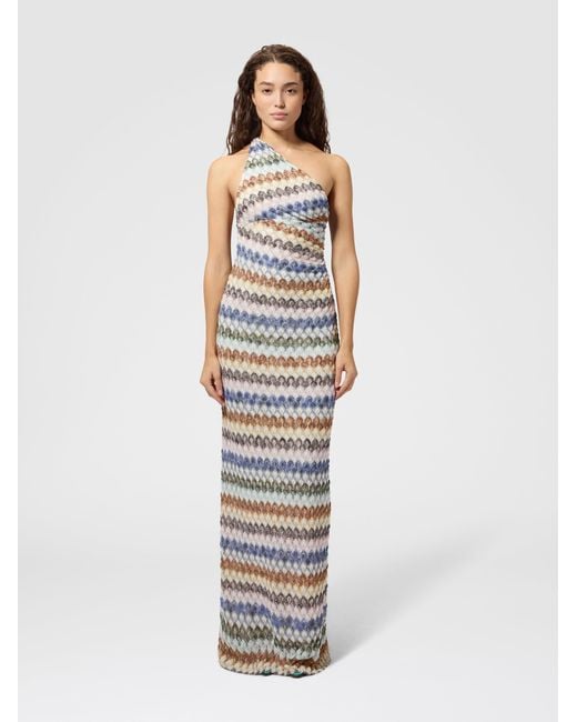 Missoni White One-Shoulder Viscose Lamé Long Dress