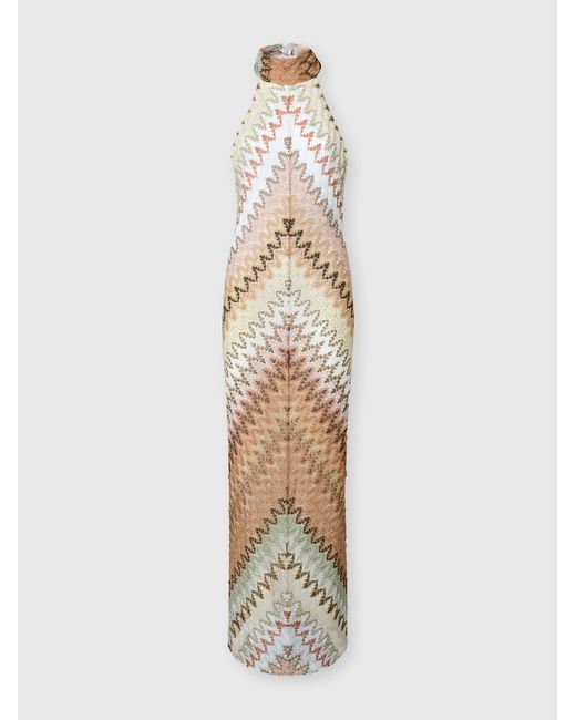 Missoni White Long Dress With Halterneck Neckline