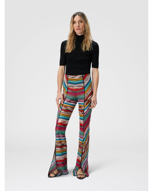 Missoni Red Lamé Slub Viscose Trousers With Slits