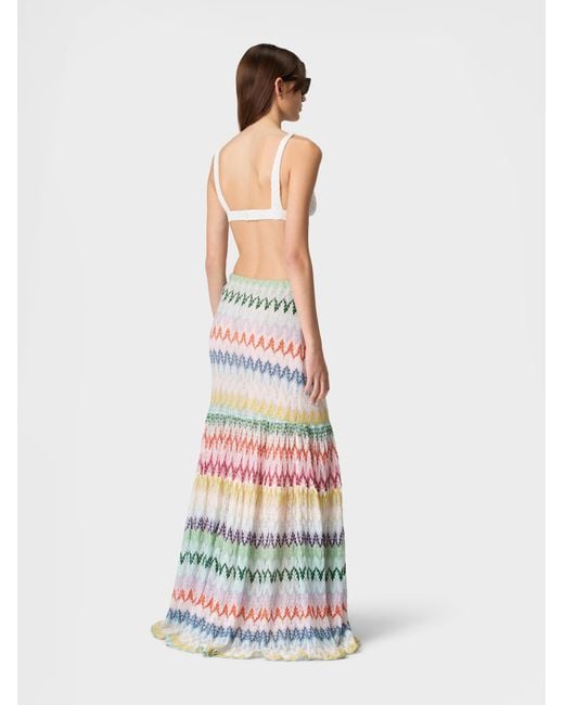 Missoni White Long Skirt With Ruffles And Lace Motif