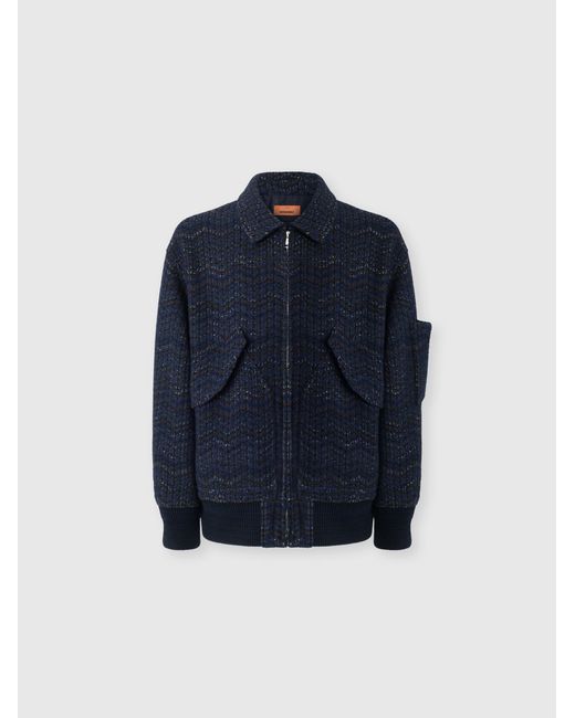 Missoni Blue Cashmere And Viscose Bomber Jacket With Pockets for men