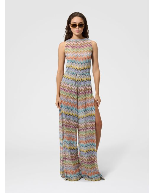 Missoni White Long Viscose Lamé Cover-Up Jumpsuit With Cut-Out