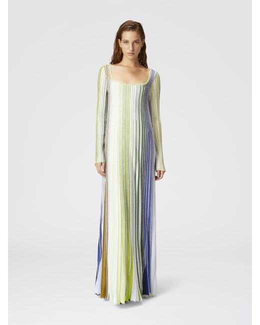Abito Lungo Parzializzato A Righe Con Paillettes E Maniche Lunghe, Donna, Taglia di Missoni in Multicolor