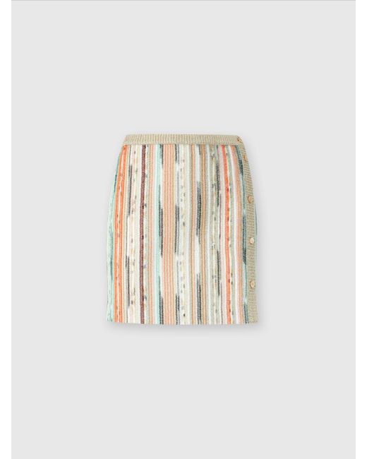 Missoni White Striped Lamé Slub Viscose Miniskirt With Side Buttoning