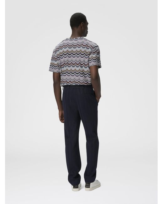 Missoni Blue Straight Pants With Zigzag Pattern for men