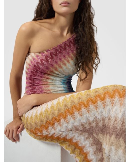 Missoni White One-Shoulder Long Viscose Lace Dress