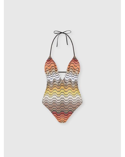 Missoni White One-Piece Swimsuit With Greek Motif