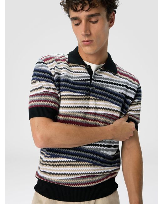 Missoni Kurzarm-Poloshirt Mit Knöpfen Und Gestreiftem Zickzack, Herren, Größe in White für Herren
