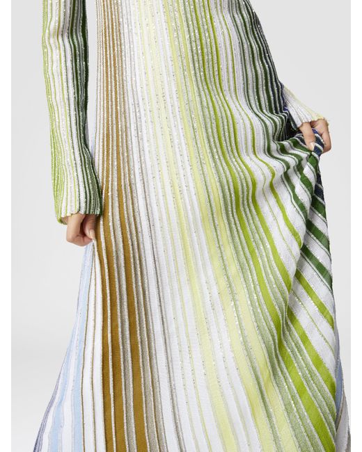 Abito Lungo Parzializzato A Righe Con Paillettes E Maniche Lunghe, Donna, Taglia di Missoni in Multicolor