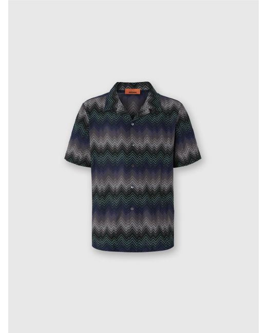 Missoni Blue Bowling Shirt With Irregular Zigzag for men