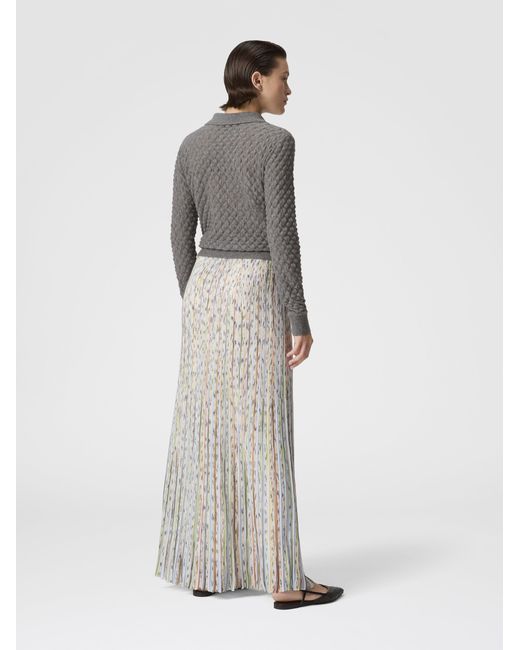 Missoni White Flame Ribbed Viscose Long Skirt With Sequins