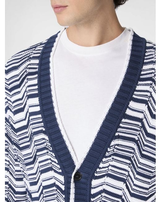 Missoni Blue Cotton-Blend Cardigan With Greek Motif for men