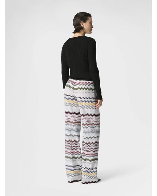Missoni White Wide Zigzag Viscose And Cotton Trousers