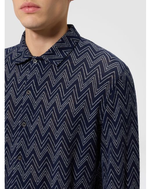 Missoni Blue Cashmere Zig Zag Shirt for men
