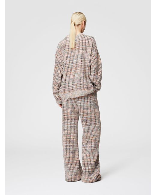 Missoni White Bouclé Checkered Crewneck Sweatshirt With Sequins