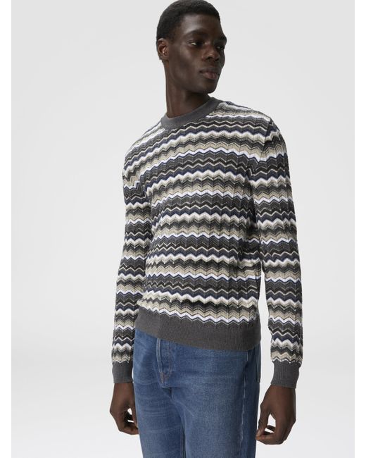 Missoni Rundhalspullover Mit Zickzackmuster, Herren, Grau & Größe in White für Herren