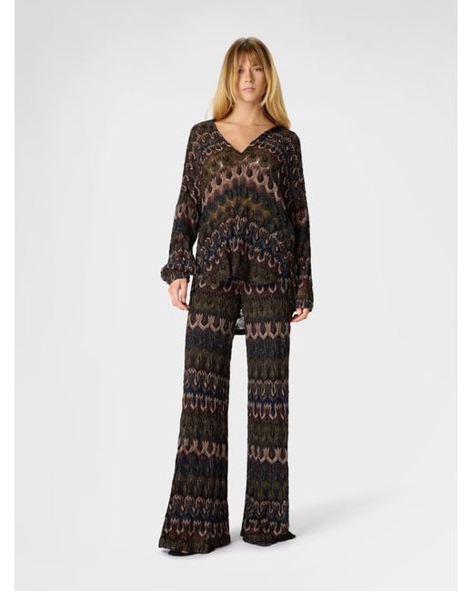 Missoni Black Viscose Lamé Trousers With Arabesque Motif