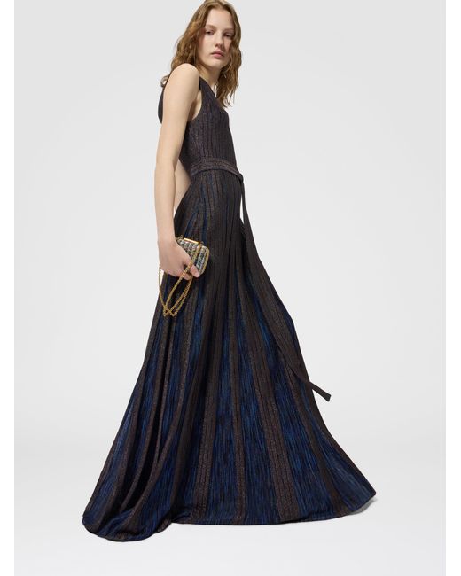 Missoni Blue Long Viscose Lamé Dress With Belt