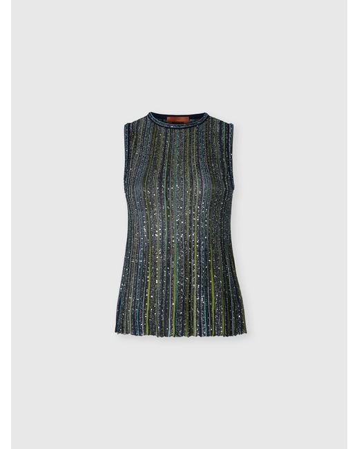Missoni Green Sleeveless Ribbed Top With Sequins