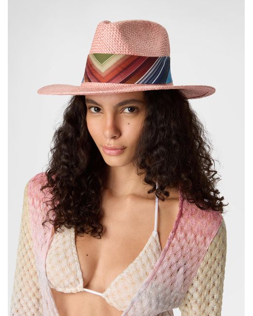 Missoni Pink Straw Hat With Silk Ribbon