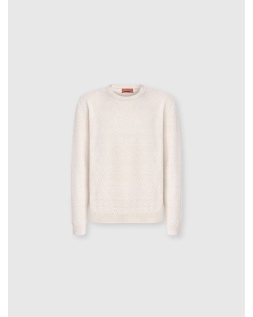 Missoni Natural Crew-Neck Wool And Cotton Pullover With Tone-On-Tone Zigzag Pattern for men