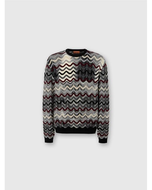 Missoni Black Crew Neck Sweater With Geometric Zigzag Pattern for men