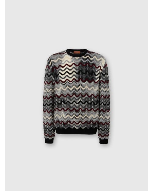 Maglia Girocollo Con Motivo Zig Zag Geometrico, Uomo, Grigio & Rosso, Taglia di Missoni in Black da Uomo