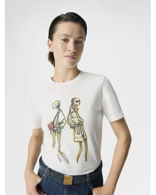 Missoni White Cotton Jersey Crewneck T-Shirt With Print And Logo