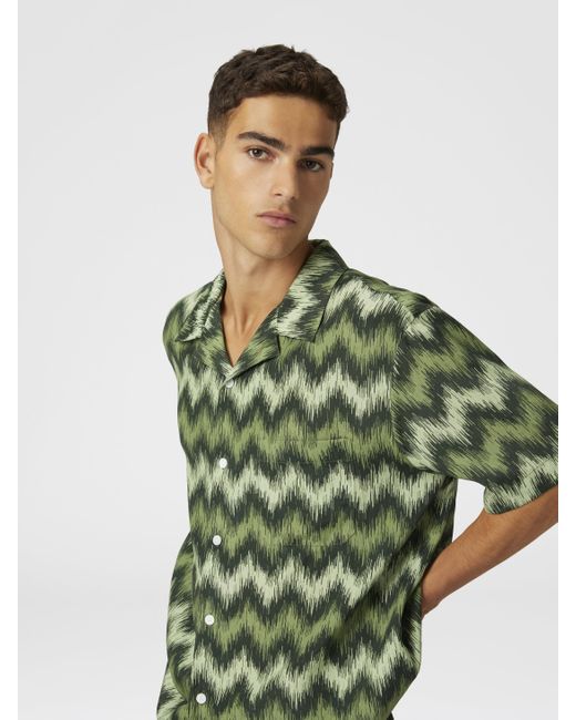 Chemise Bowling En Viscose Zig Zag Imprimée Avec Une Fréquence Perturbée, Homme, Taille Missoni pour homme en coloris Green