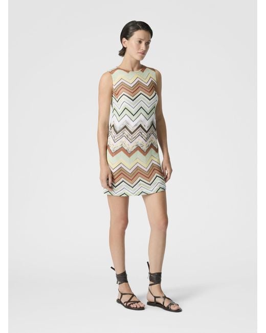 Missoni White Sleeveless Chevron Viscose And Cotton Mini Dress