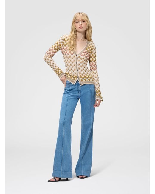 Missoni White Slim Viscose Lamé Cardigan With Lace Motif