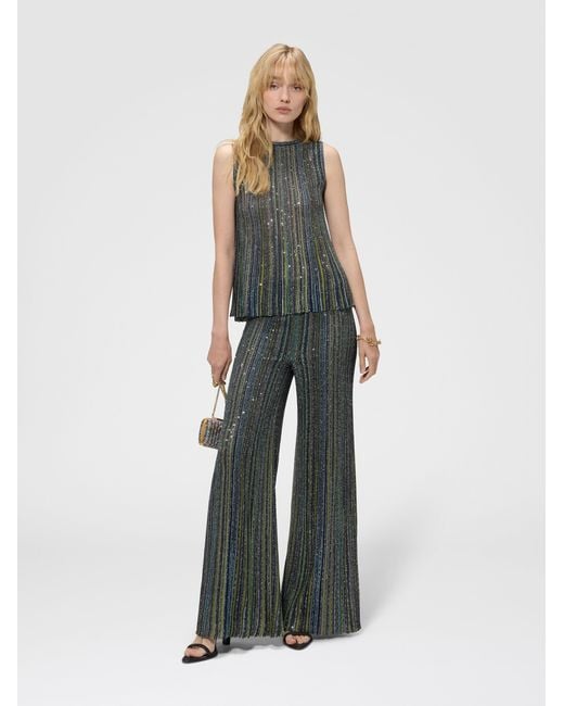 Missoni Gray Ribbed Palazzo Trousers With Sequins