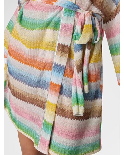 Missoni White Short Kimono Cover-Up With Dégradé Zigzag Pattern
