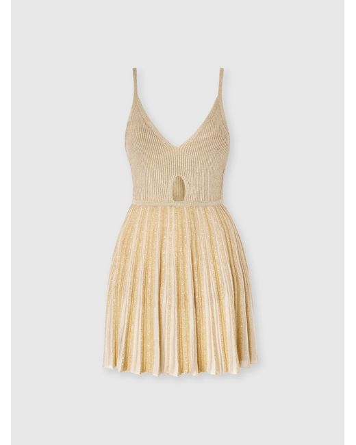 Missoni White Ribbed Viscose Lamé Mini Dress With Cut-Out Detail