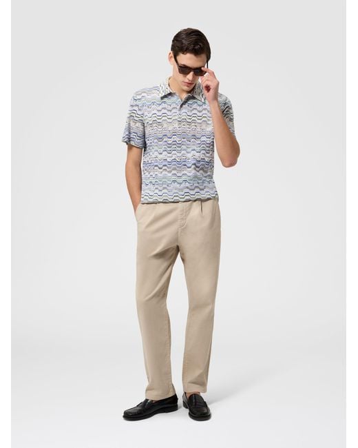 Missoni Blue Cotton Polo Shirt With Raschel Knit And Greek Motif for men