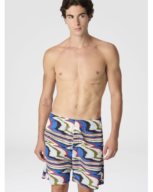 Missoni Blue Long Swim Shorts With Irregular Zigzag Print for men
