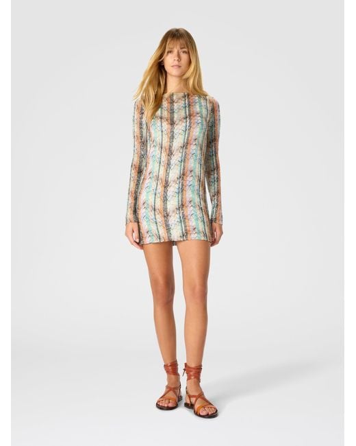 Missoni White Multi-Technique Mixed Viscose Lamé Mini Dress With Boat Neck