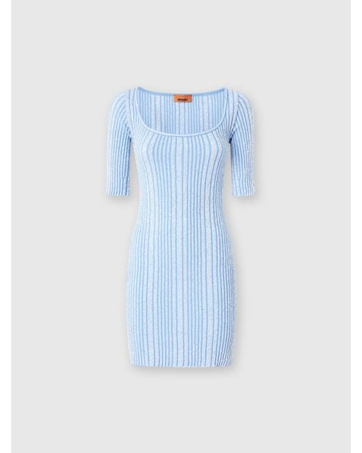 Missoni Blue Ribbed Mini-Dress With Sequins And Short Sleeves