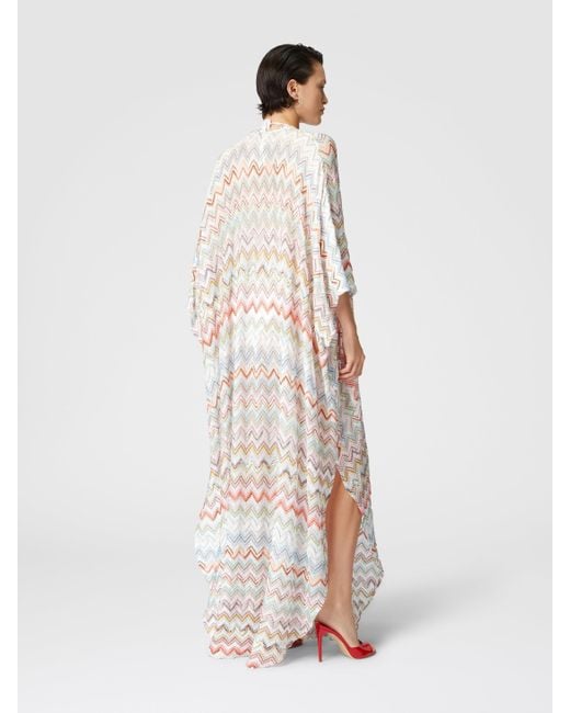 Missoni White Long Kaftan With 3D Zig Zag Lamé And Batwing Sleeves