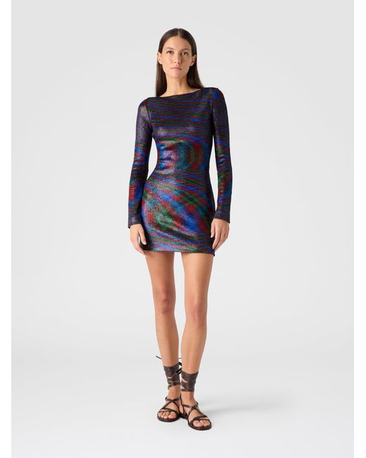 Missoni Blue Long-Sleeve Mini Dress With Flame Pattern