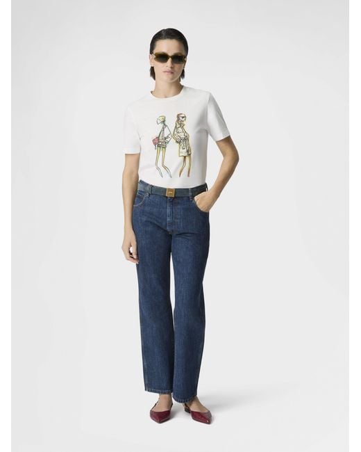 Missoni White Cotton Jersey Crewneck T-Shirt With Print And Logo