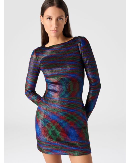 Missoni Blue Long-Sleeve Mini Dress With Flame Pattern