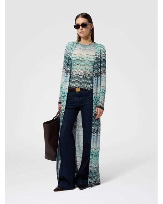 Missoni Blue Long Cardigan With A Chevron Pattern With Sequins