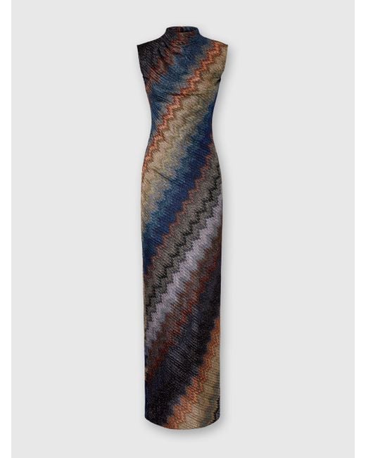 Missoni Blue High-Neck Long Dress With Snake Pattern