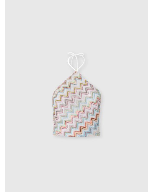 Missoni White Neckholder-Top Aus Lamé-Zickzack-Viskosemischung, Damen, Größe